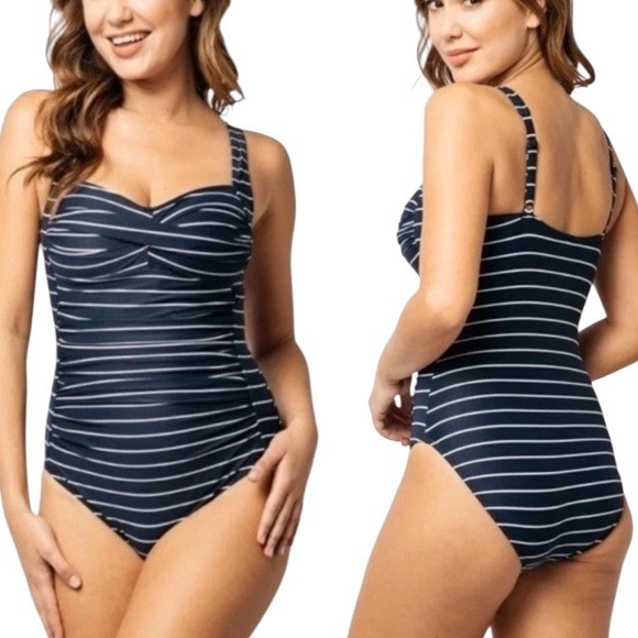 Niptuck Swim Other - NIPTUCK SWIM Multi Fit Cup Sorrento Stripe Joanne One Piece Swimsuit Sz 10 Navy
